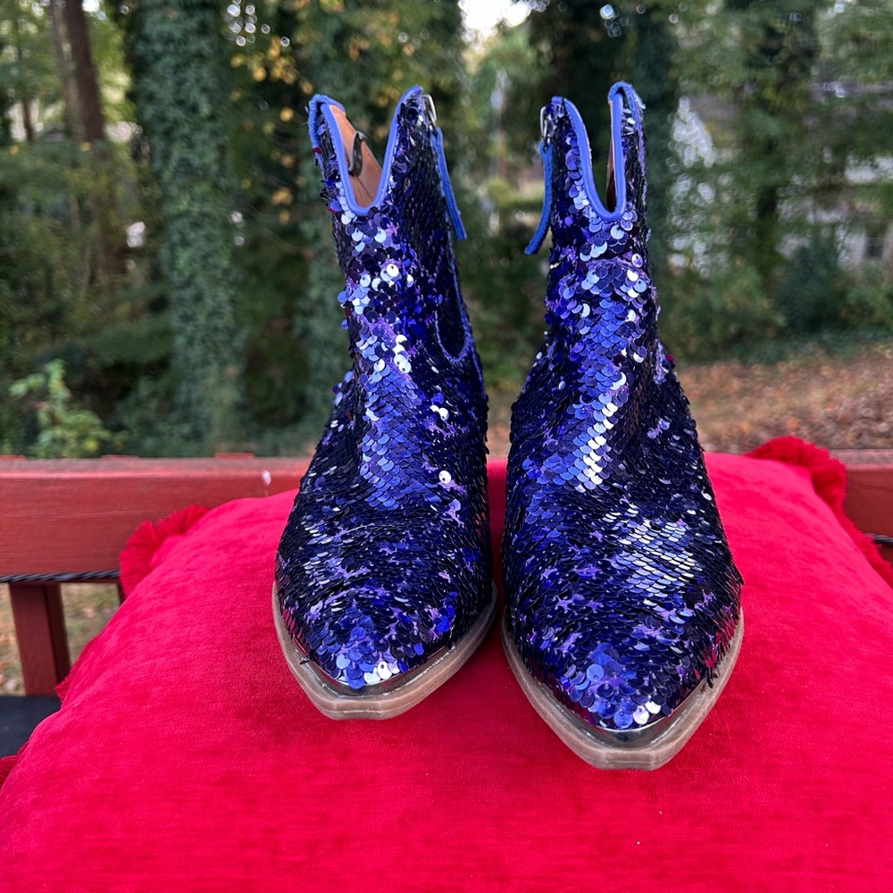 Dingo Blue Sequin Ankle Boots